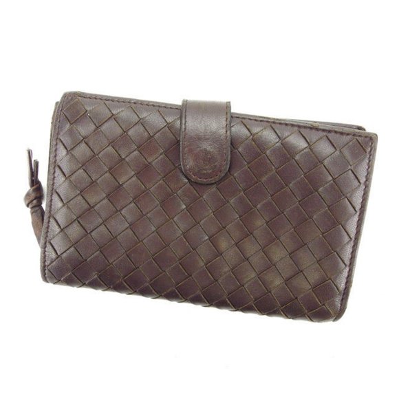 Bottega Veneta Wallet Purse Intrecciato Brown Gold Woman Authentic Used - Picture 1 of 6